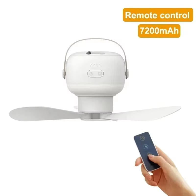 Rechargeable Hanging Fan with Remote Control and Tripod Stand, LED Light All Vera Mart