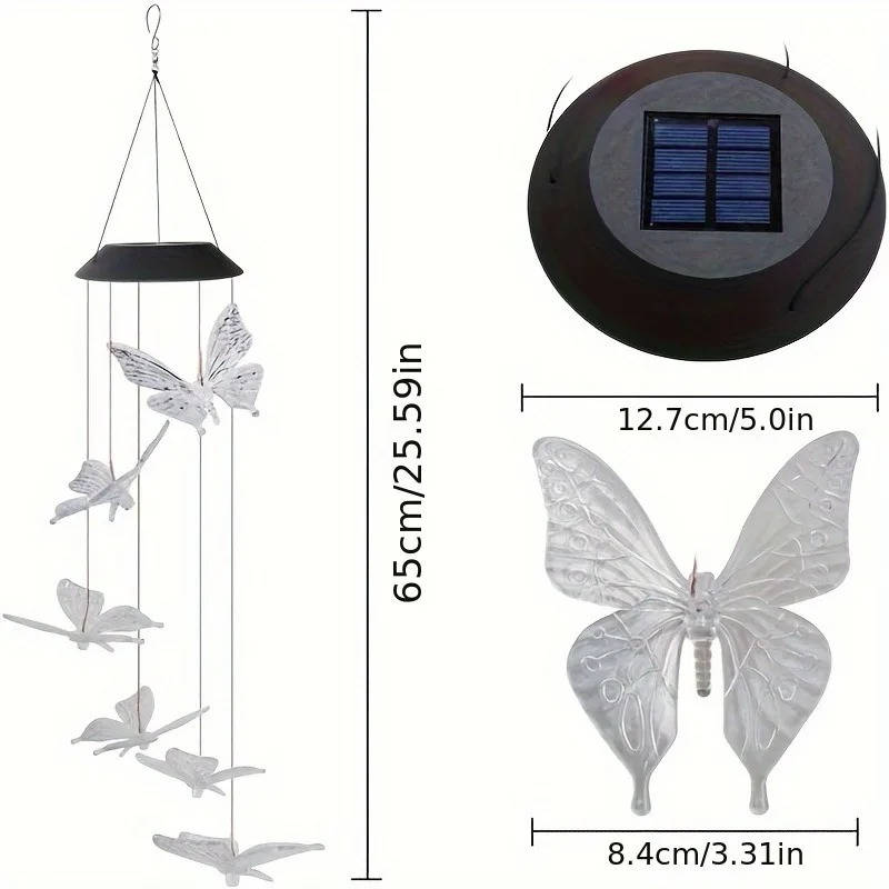 Color Changing Solar Wind Chimes with Automatic Dusk Sensor and Six LED Colors All Vera Mart