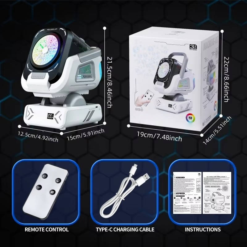 Automatic Bubble Machine with 150 Degree Rotation and RGB Lighting, 30000 Bubbles Per Minute All Vera Mart