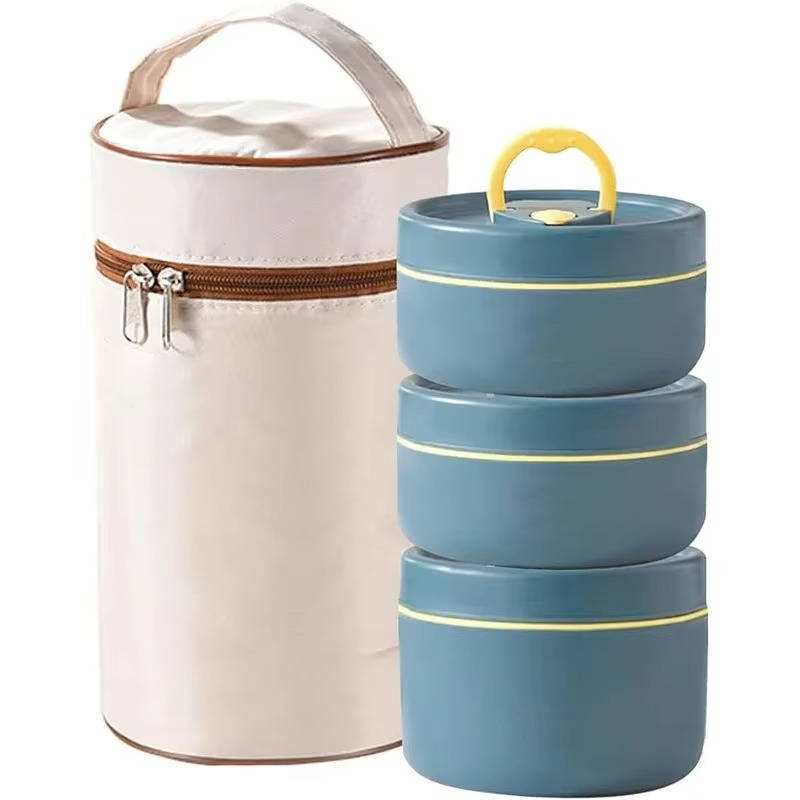 Insulated Food Container Set with Three Steel Containers and Padded Carry Bag All Vera Mart
