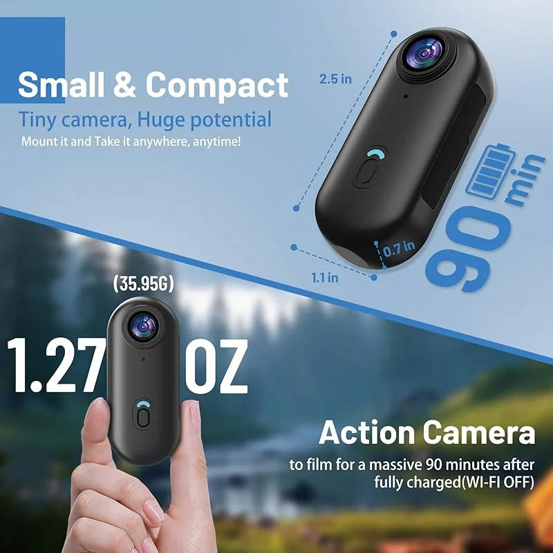 4K Wearable Camera with Magnetic Mount and 360-Degree Rotating Clip, 7 Accessories All Vera Mart