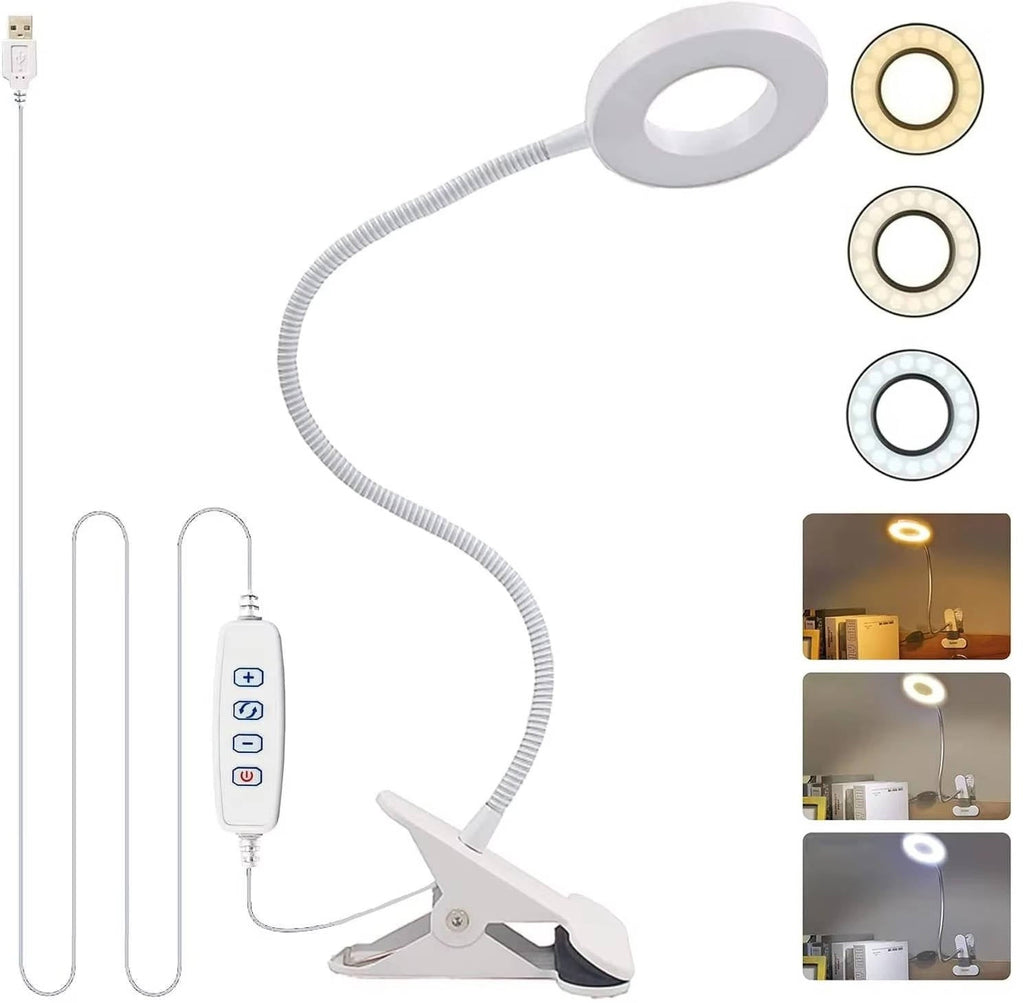 USB Clamp Desk Lamp with 360° Gooseneck and Three Color Modes, 48 LED Flicker-Free All Vera Mart
