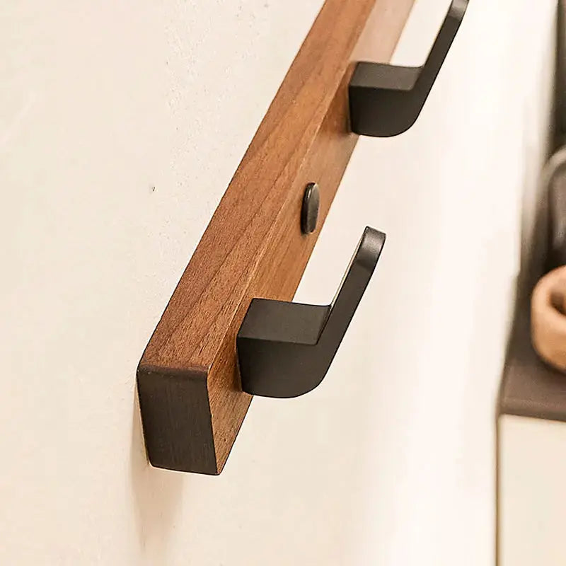 Wall Mounted Coat Rack with Solid Wood and Metal Construction, Matte Black All Vera Mart