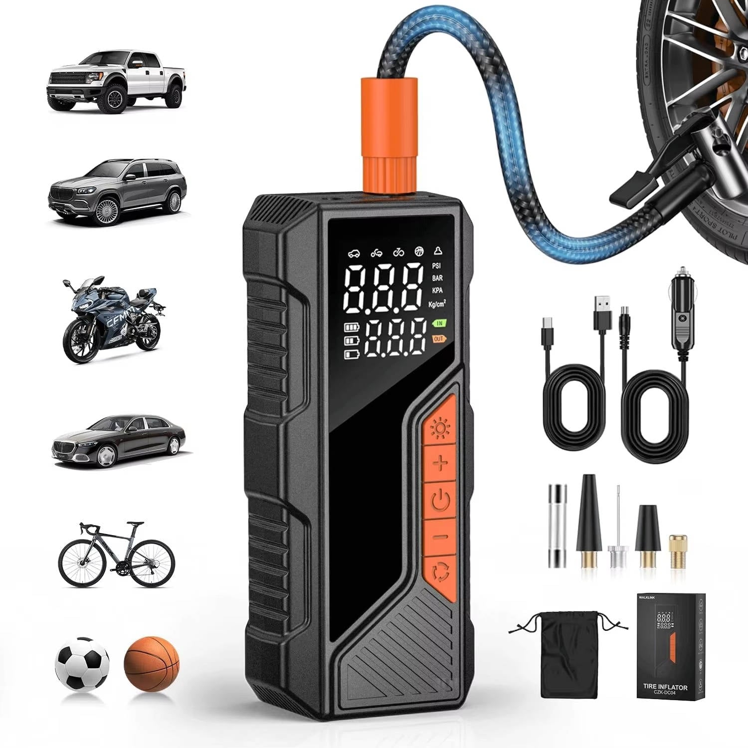 Cordless Tire Inflator with Dual Power and Digital Display, 150 PSI for Cars Bikes Motorcycles All Vera Mart