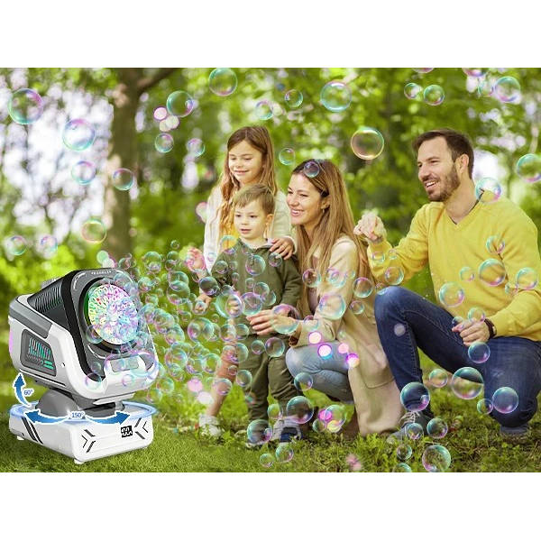 Automatic Bubble Machine with 150 Degree Rotation and RGB Lighting, 30000 Bubbles Per Minute All Vera Mart