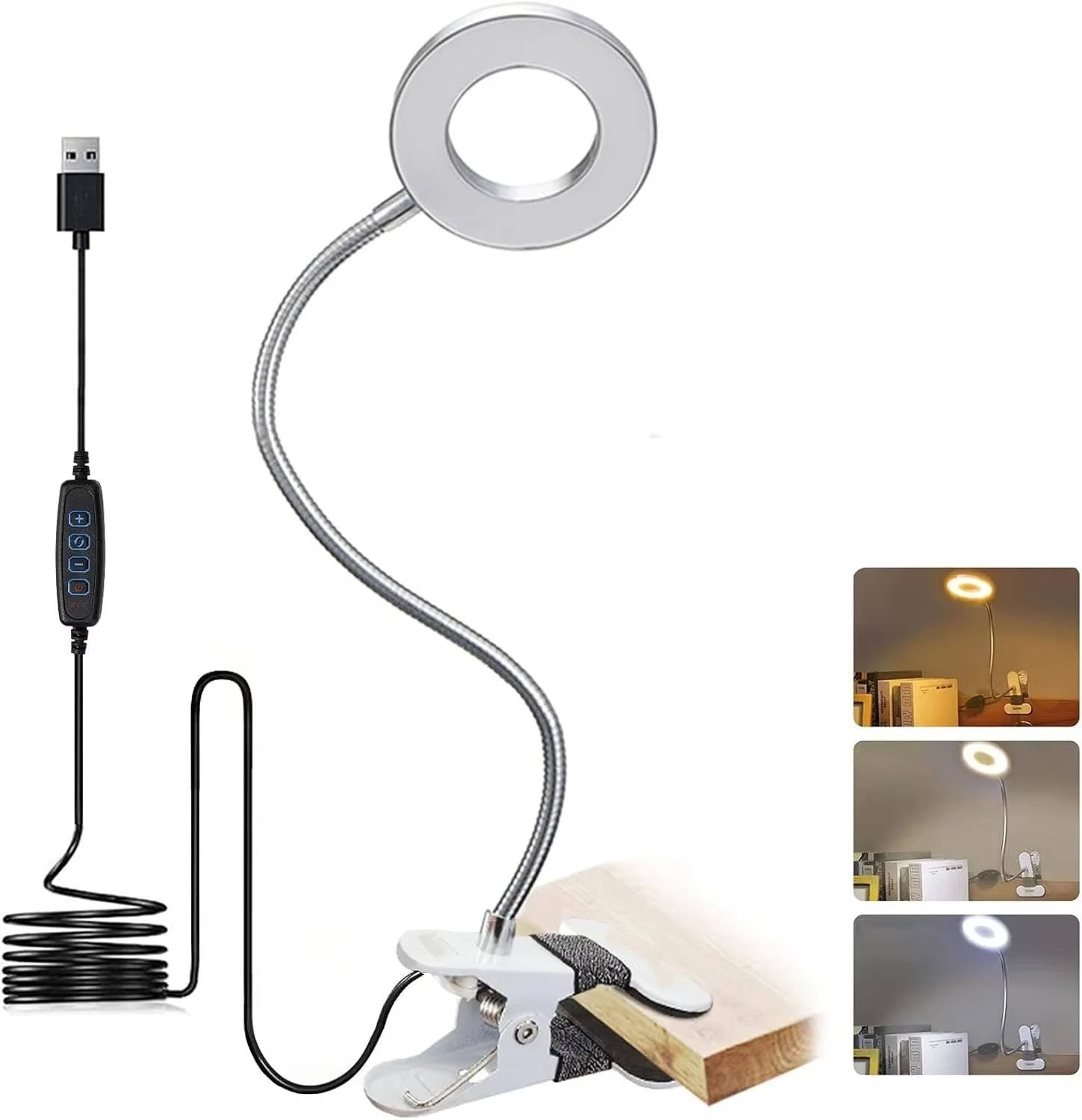 USB Clamp Desk Lamp with 360° Gooseneck and Three Color Modes, 48 LED Flicker-Free All Vera Mart