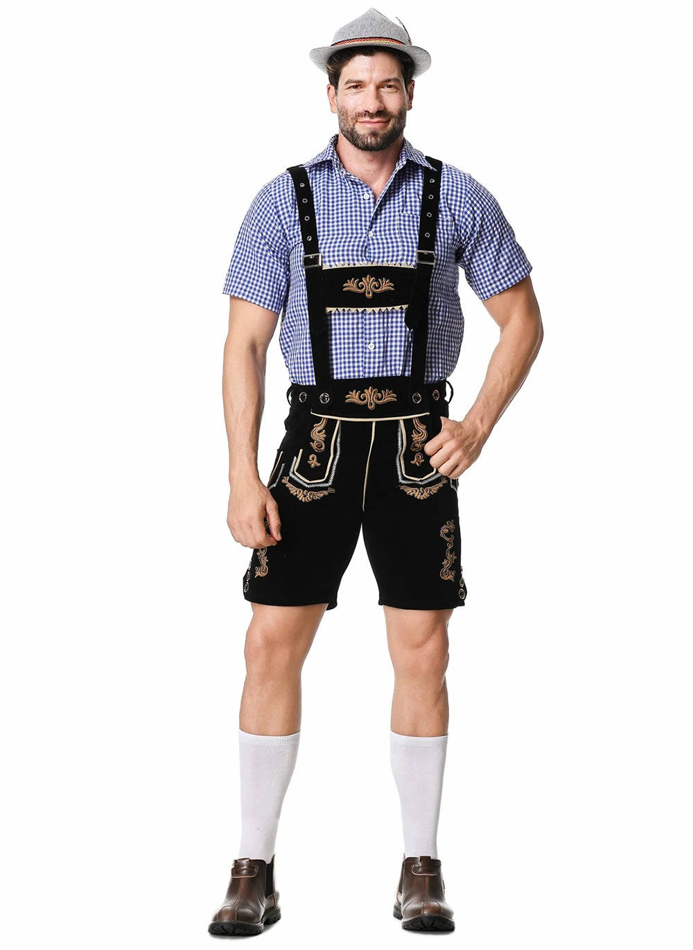 Bavarian Festival Outfit with Embroidered Shorts and Plaid Shirt, 4-Piece Set All Vera Mart