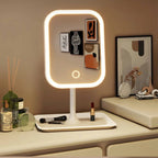 LED Makeup Mirror with 360 Rotation and Three Color Temperatures, Rechargeable All Vera Mart