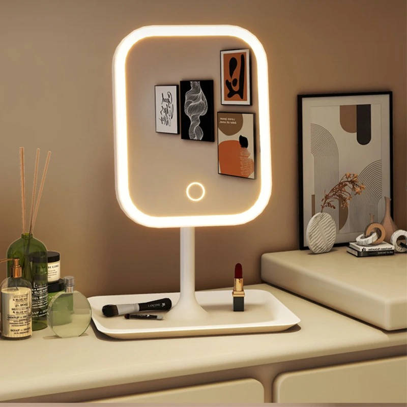 LED Makeup Mirror with 360 Rotation and Three Color Temperatures, Rechargeable All Vera Mart
