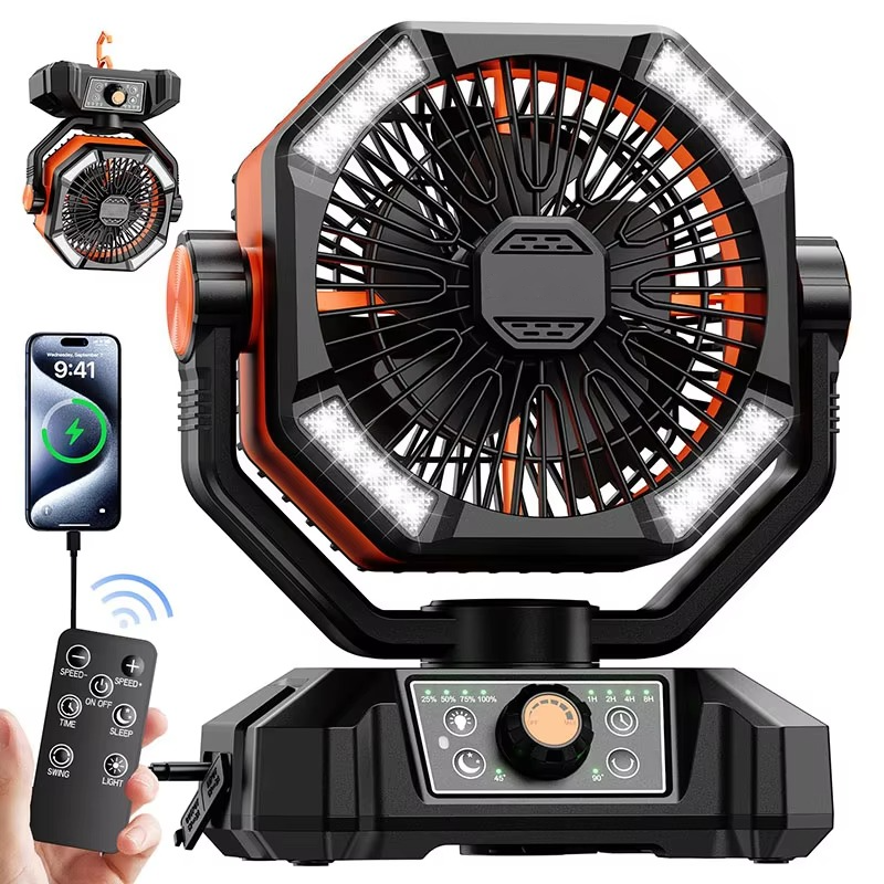 Dual Motor Camping Fan with 20000mAh Battery and LED Lights, Remote Control All Vera Mart
