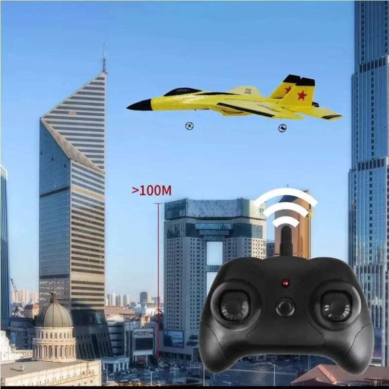 Beginner RC Trainer Plane with 3-Axis Gyroscope and LED Lights, Dual Rear Motors All Vera Mart