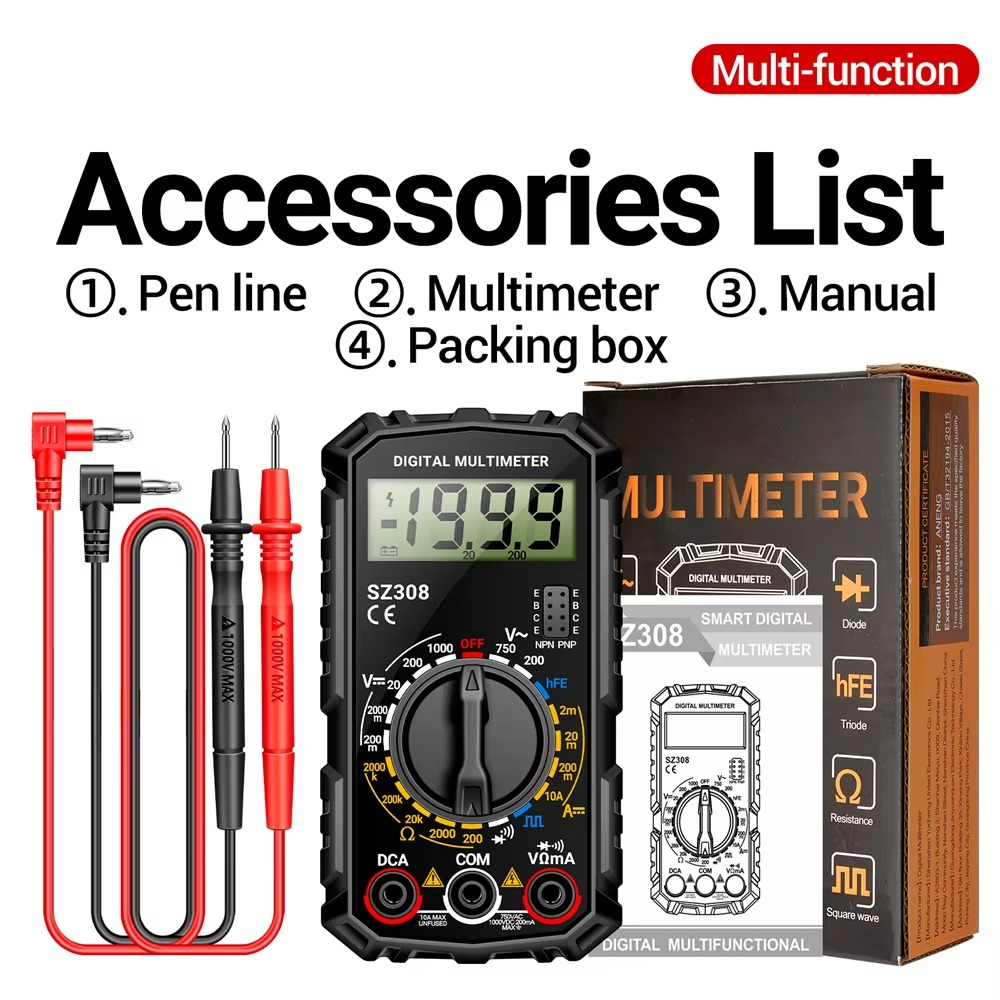 Digital Multimeter with Extended Test Probes and Continuity Buzzer All Vera Mart