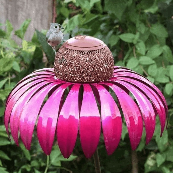 Metal Coneflower Bird Feeder with Wide Feeding Dish and Weather Resistant Construction All Vera Mart