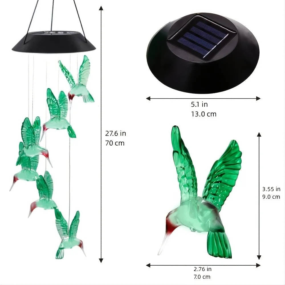 Color Changing Solar Wind Chimes with Automatic Dusk Sensor and Six LED Colors All Vera Mart