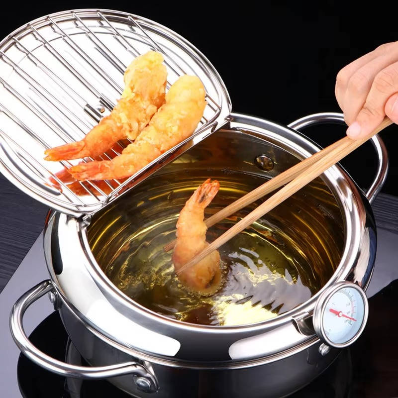 Deep Frying Pot with Built-In Thermometer and Splash Guard Lid All Vera Mart