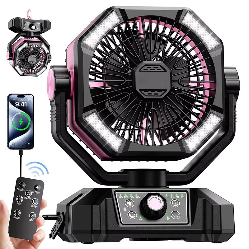 Dual Motor Camping Fan with 20000mAh Battery and LED Lights, Remote Control All Vera Mart