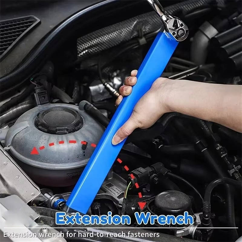 Extension Wrench 15.4 Inch with Chain Drive and Three Socket Adapters, 53 ft-lb All Vera Mart