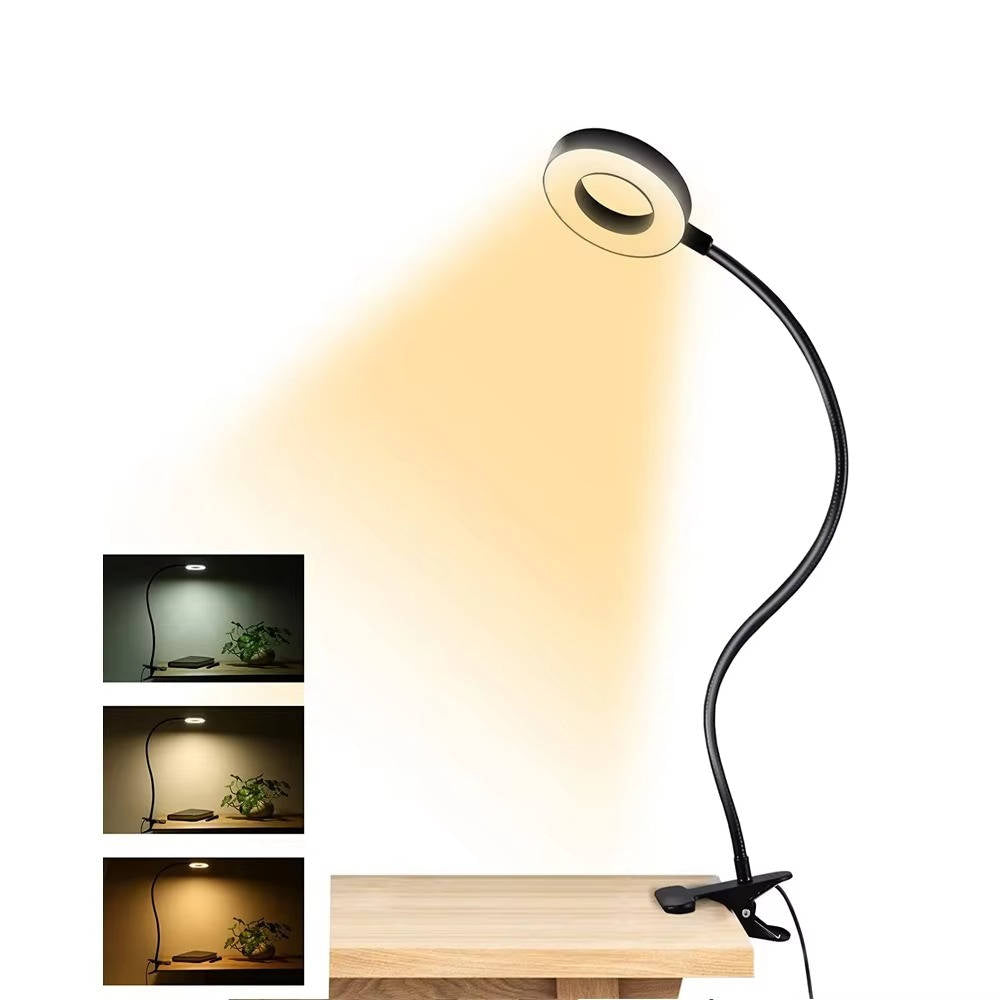 USB Clamp Desk Lamp with 360° Gooseneck and Three Color Modes, 48 LED Flicker-Free All Vera Mart