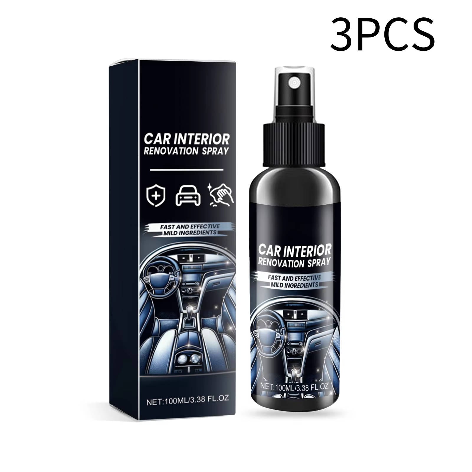 Car Interior Cleaner Spray Set with UV Protection and Multi-Surface Formula, 3 x 100ml All Vera Mart