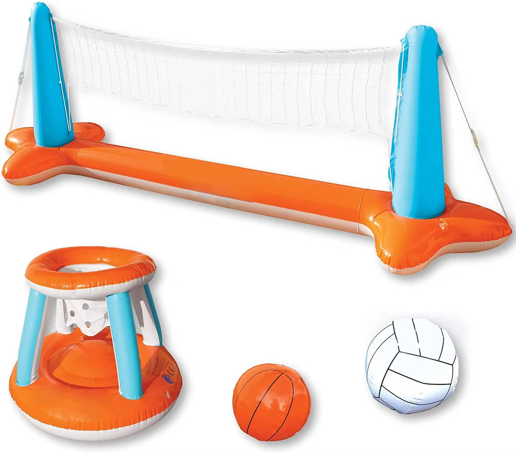 Pool Volleyball Net with Basketball Hoop and Inflatable Balls, Anchor Bags All Vera Mart