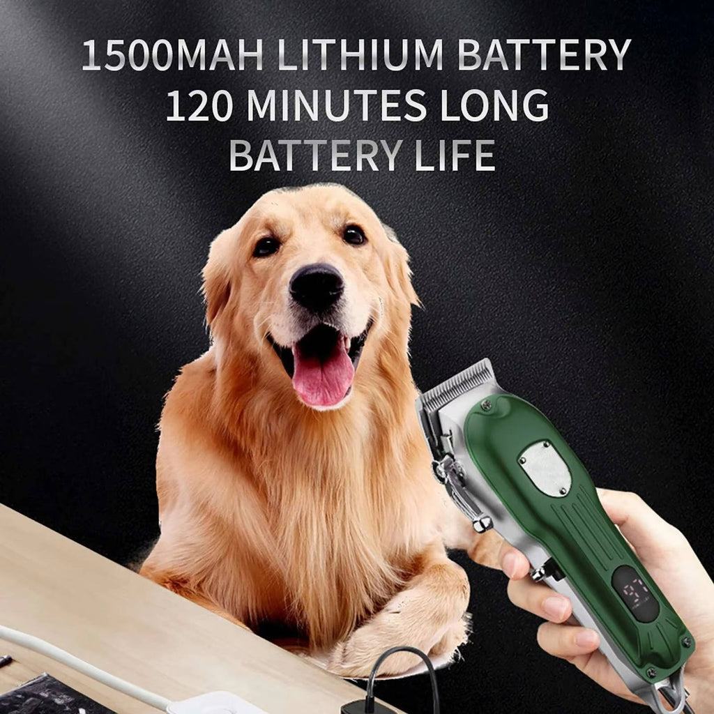 Rechargeable Pet Grooming Clipper with Carbon Steel Blades and LCD Battery Display All Vera Mart