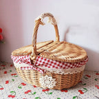 Oval Willow Picnic Basket with Dual Lids and Removable Cotton Liner All Vera Mart