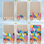 Wooden Pattern Matching Puzzle Set with Foldout Stand and Storage Case, 42 Wooden Blocks All Vera Mart