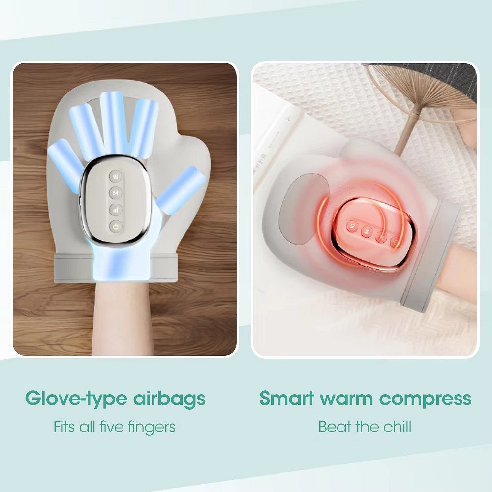 Hand Compression Massager Glove with Heat and Touch Controls All Vera Mart