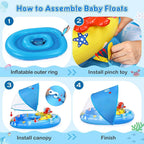 Inflatable Baby Pool Float with Adjustable Four-Position Canopy and Dual Air Chambers All Vera Mart
