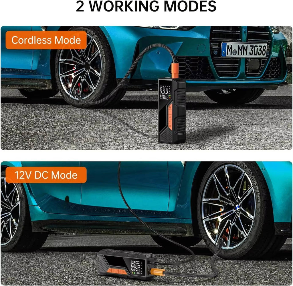 Cordless Tire Inflator with Dual Power and Digital Display, 150 PSI for Cars Bikes Motorcycles All Vera Mart