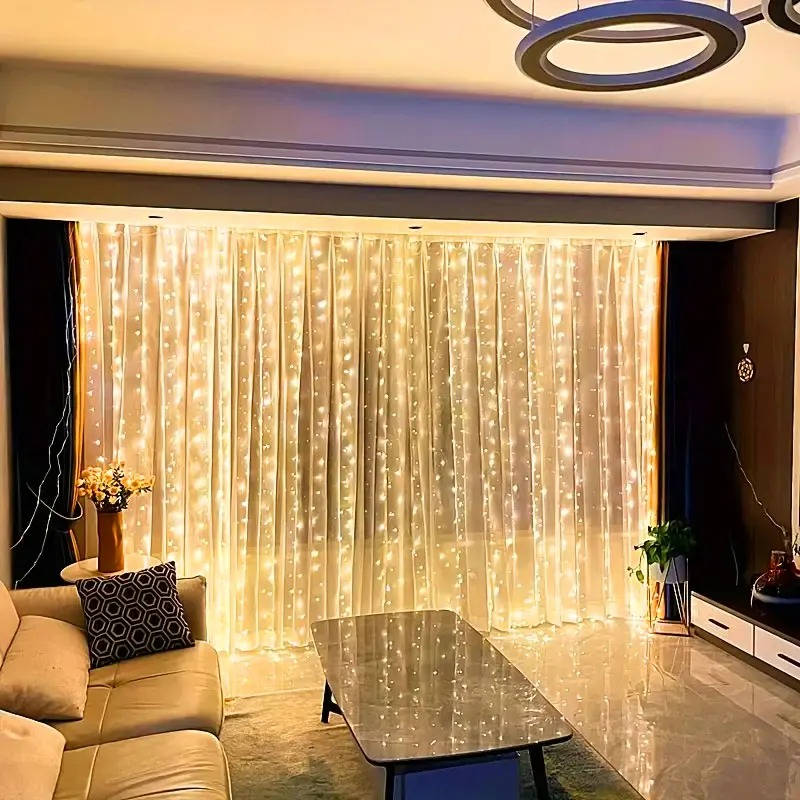 String LED Curtain Lights with Remote Control and 8 Display Modes All Vera Mart