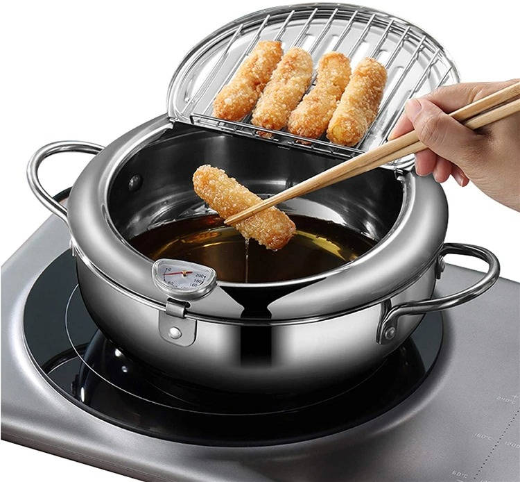 Deep Frying Pot with Built-In Thermometer and Splash Guard Lid All Vera Mart