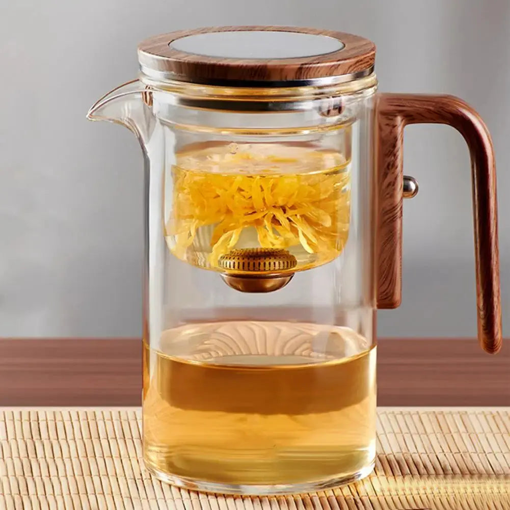 Borosilicate Glass Teapot with Removable Metal Infuser and Wooden Handle, 800ml Capacity All Vera Mart