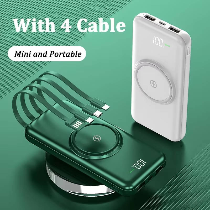 Portable Power Bank 20000mAh with Wireless Charging and Four Built-in Cables All Vera Mart