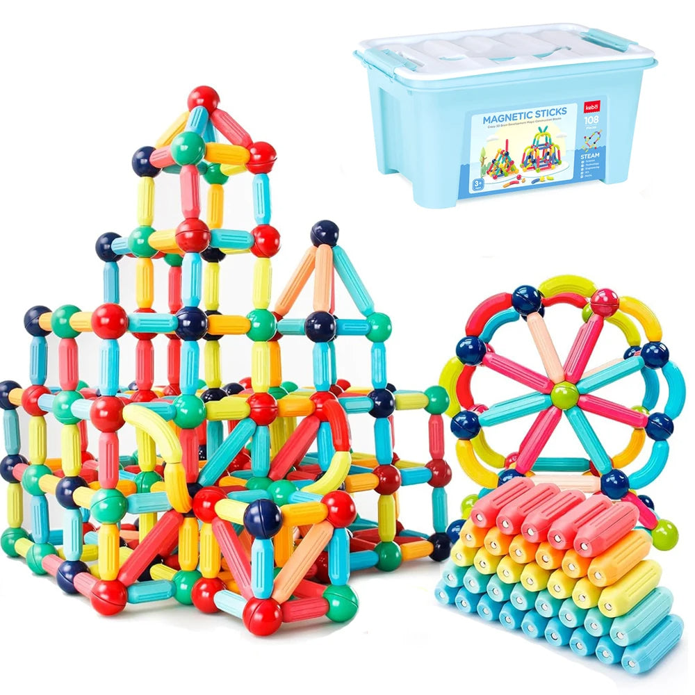 98-Piece Magnetic Building Blocks with Strong Magnetic Connection and Storage Container All Vera Mart