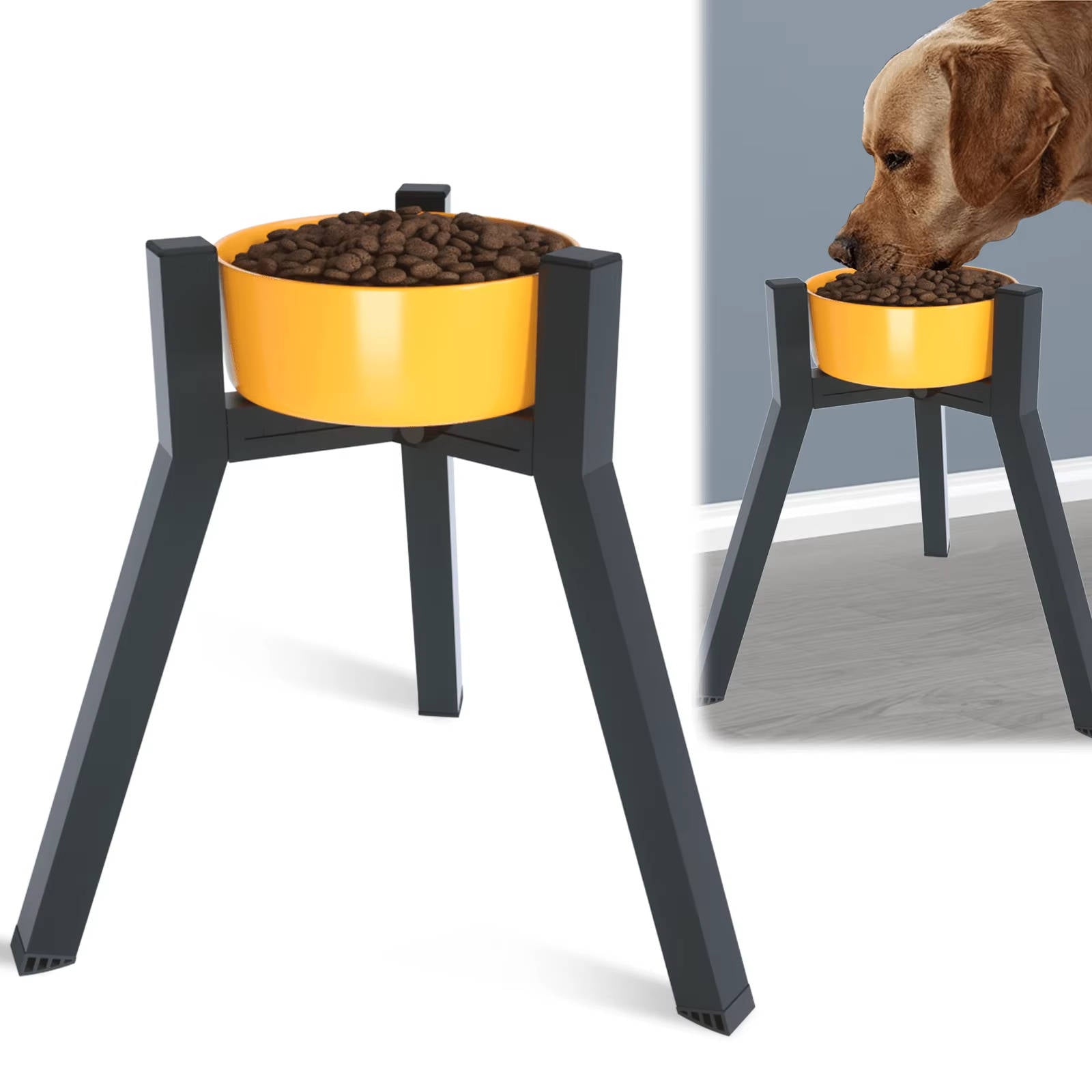 Dog Bowl Stand with Adjustable Width and Foldable Metal Frame, 13.7in Height All Vera Mart