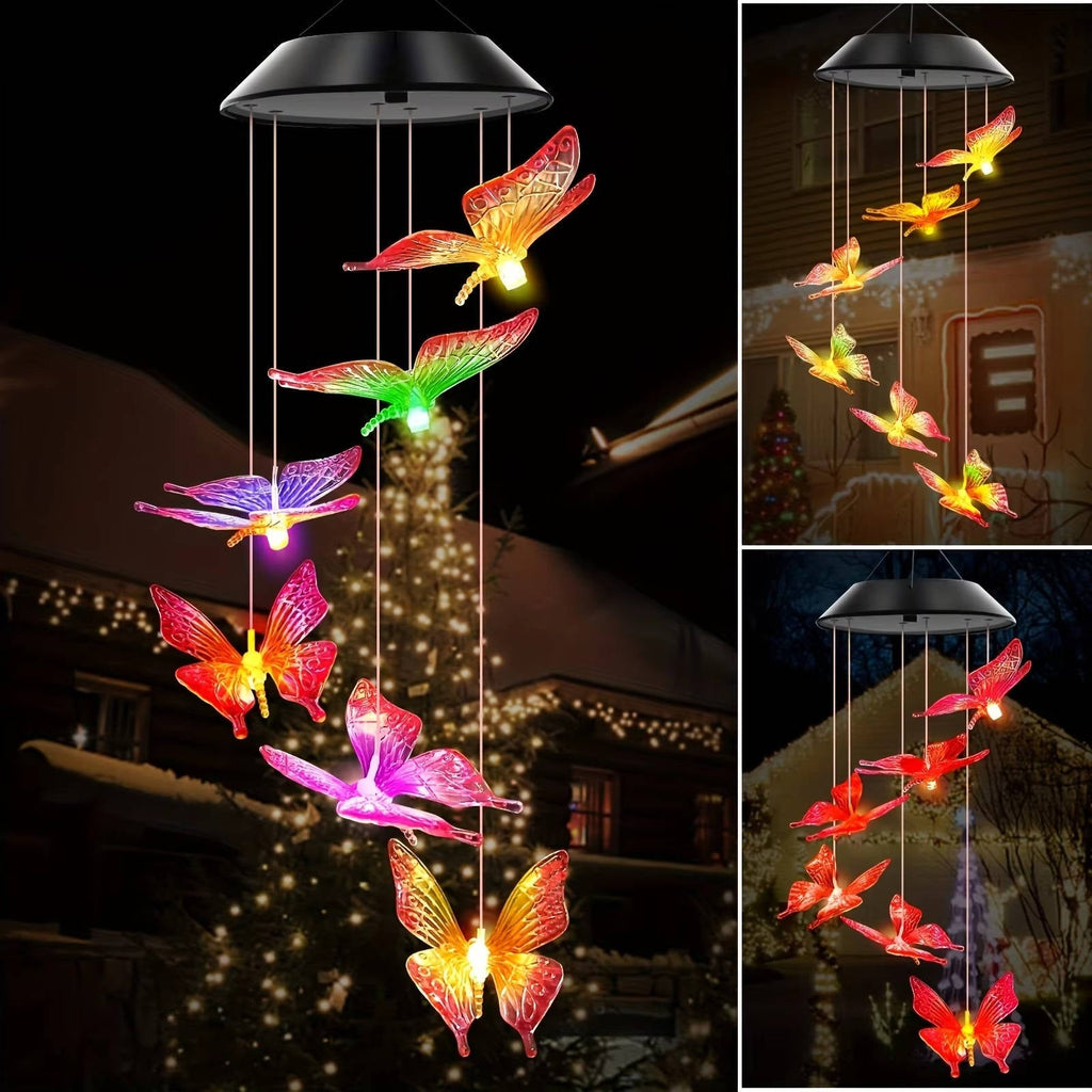 Color Changing Solar Wind Chimes with Automatic Dusk Sensor and Six LED Colors All Vera Mart