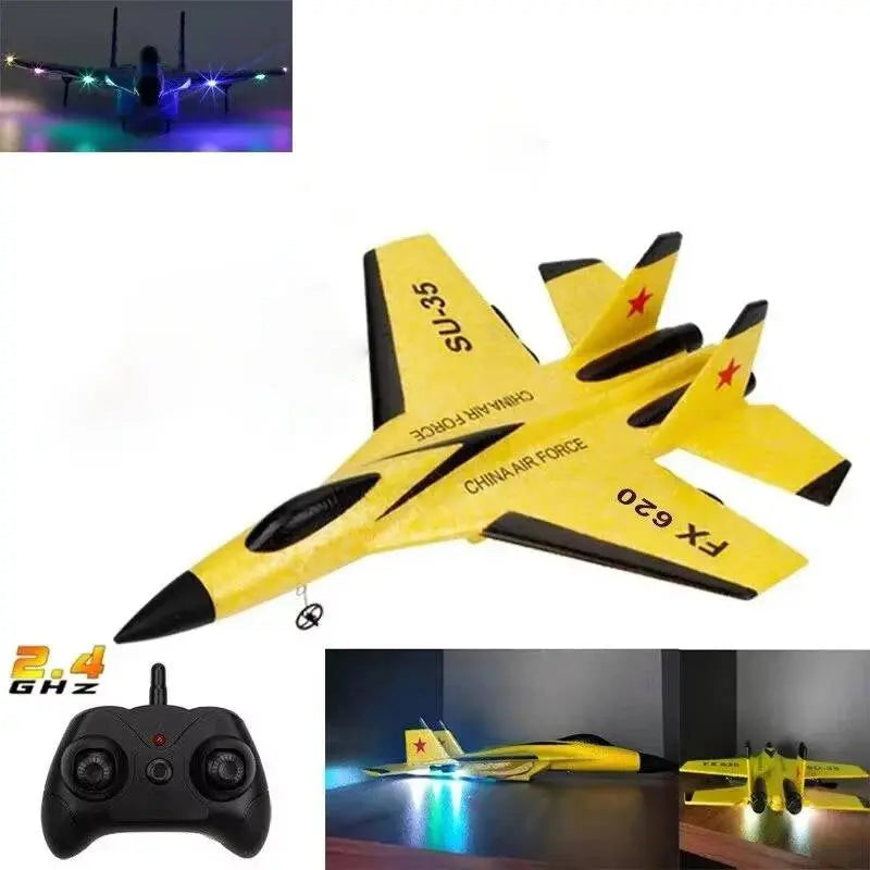 Beginner RC Trainer Plane with 3-Axis Gyroscope and LED Lights, Dual Rear Motors All Vera Mart