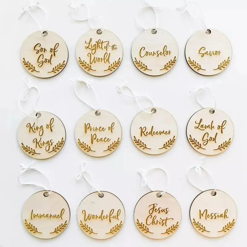 Wooden Advent Ornaments with Name-Themed Scripture Cards and Hanging Cord All Vera Mart
