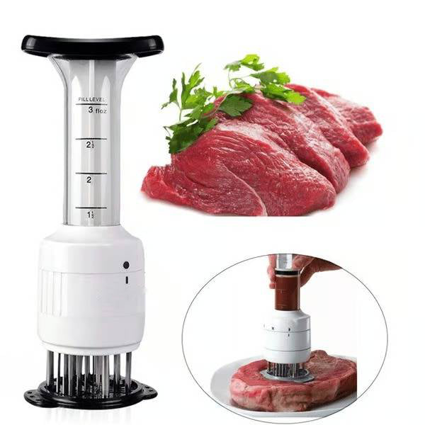 Stainless Steel Meat Injector with 30-Needle System and Dual Action Plunger All Vera Mart