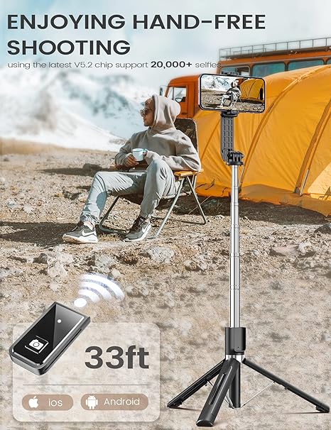 Extendable Selfie Stick with Wireless Remote and Fill Light, Tripod Base All Vera Mart
