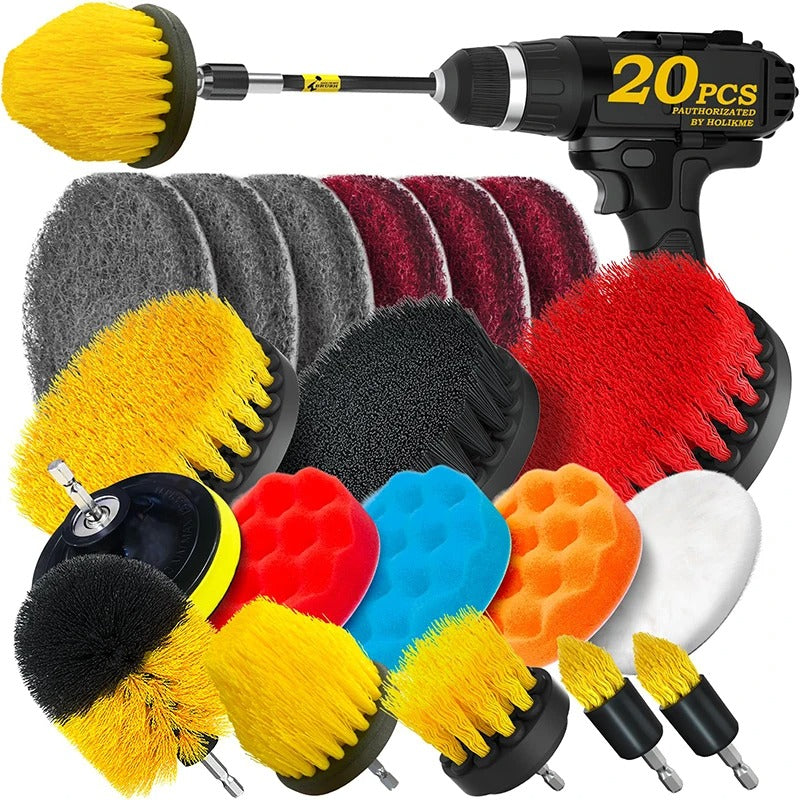 Power Drill Brush Attachment Set with Extension Rod and Polishing Pads, 22-Piece All Vera Mart