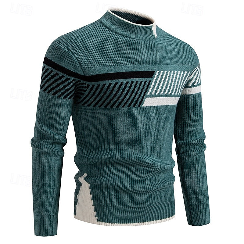 Crew Neck Sweater with Ribbed Knit and Colour Block Panels, Regular Fit All Vera Mart