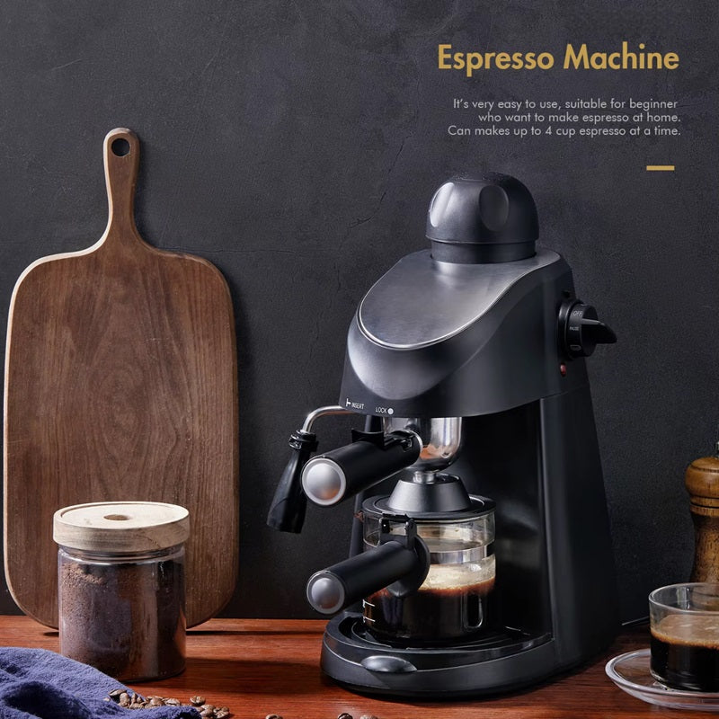 Compact Steam Espresso Machine with Built in Steam Wand and Removable Portafilter in Black Or Red