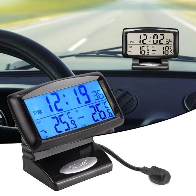 Dual Temperature Car Display with Frost Alert and Backlit LCD Clock All Vera Mart