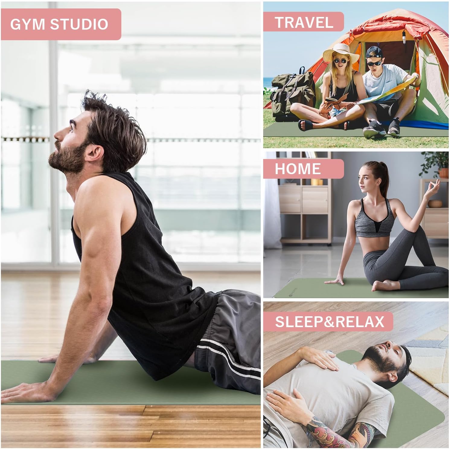 Yoga Mat with Dual Surface Grip and 6mm TPE Cushioning, Foldable Design All Vera Mart