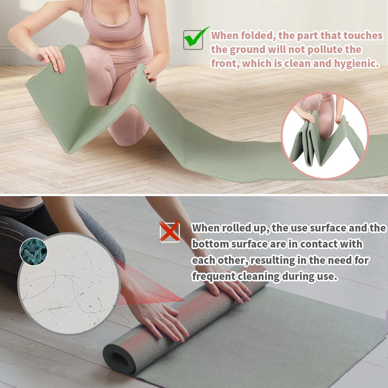 Yoga Mat with Dual Surface Grip and 6mm TPE Cushioning, Foldable Design All Vera Mart