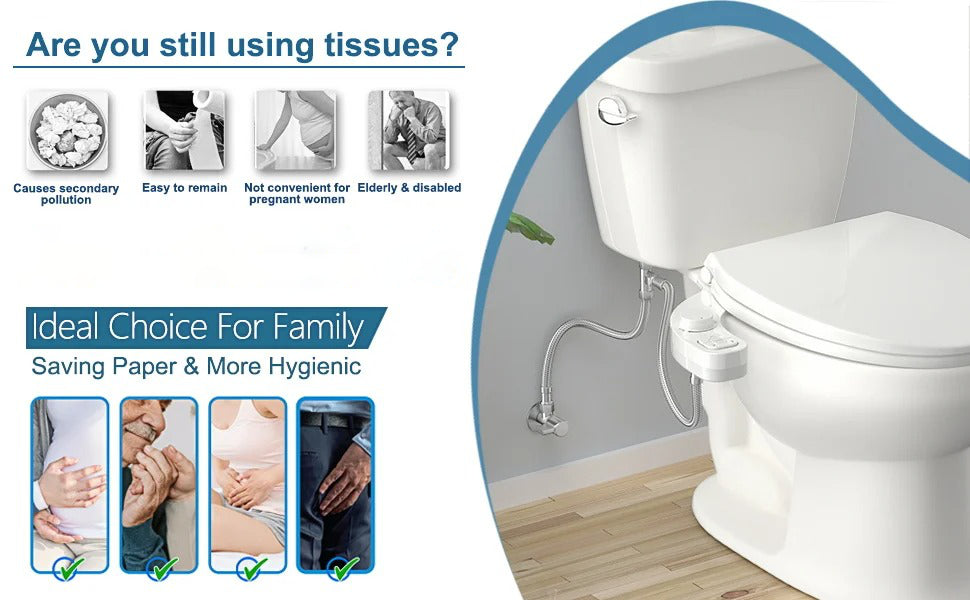 Bidet Attachment with Dual Retractable Nozzles and Adjustable Water Pressure All Vera Mart