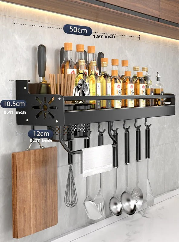 Aluminum Kitchen Wall Organizer with Utensil Slots and Sliding Hooks, 120mm Countertop All Vera Mart