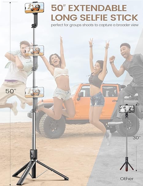 Extendable Selfie Stick with Wireless Remote and Fill Light, Tripod Base All Vera Mart